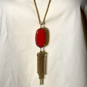 Kendra Scott Rayne Tassel Red Pendant Gold Tone Long Necklace
